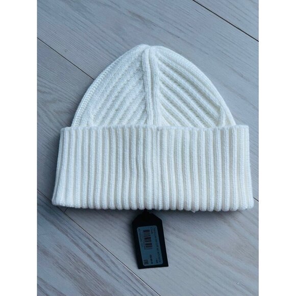 ALLSAINTS Travelling Rib Cuff Patch Beanie Hat Chalk main image 4